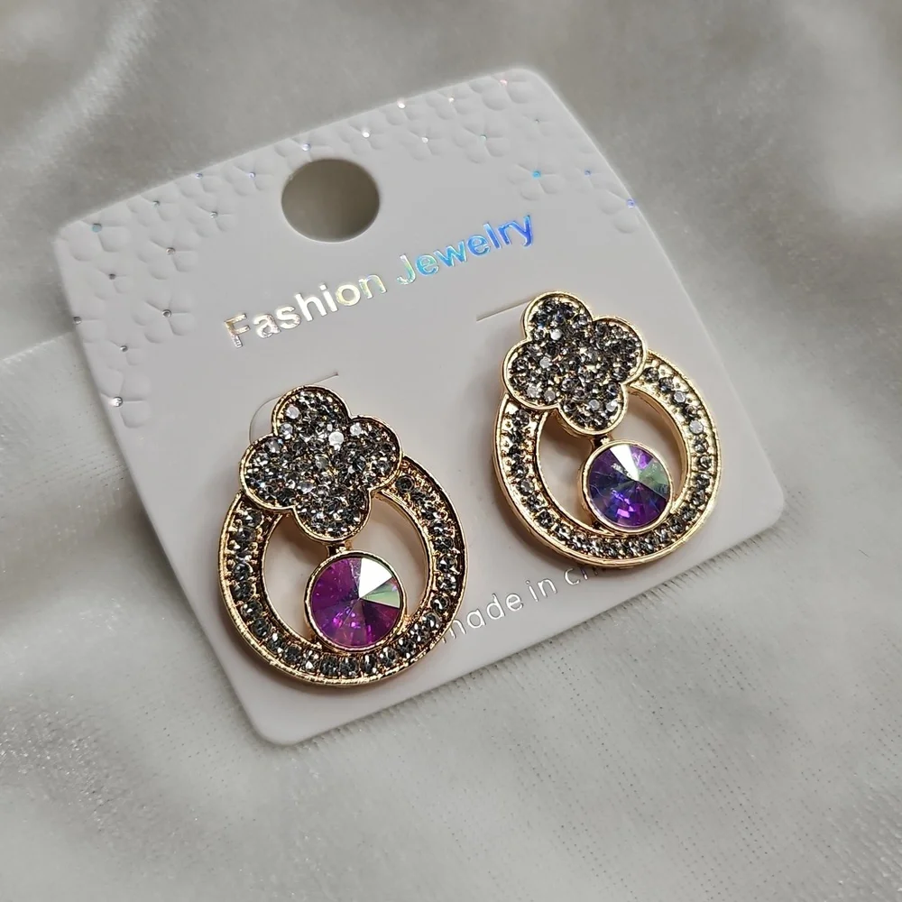 Women's AB Rhinestone Crystals Dangle Pierced Earrings Fashion Jewelry Prom